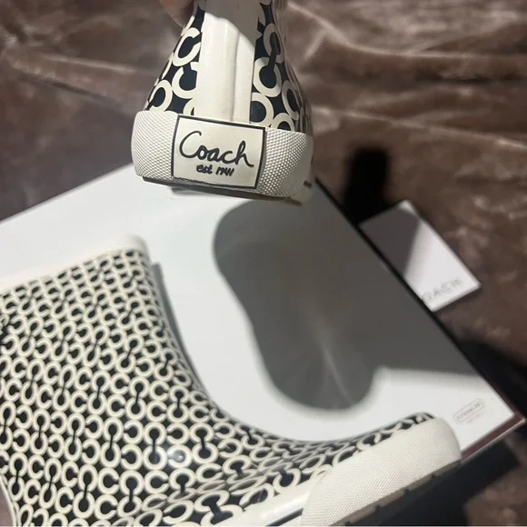 Coach Ursula Monogram Black and White Rain Boots - Picture 7 of 10